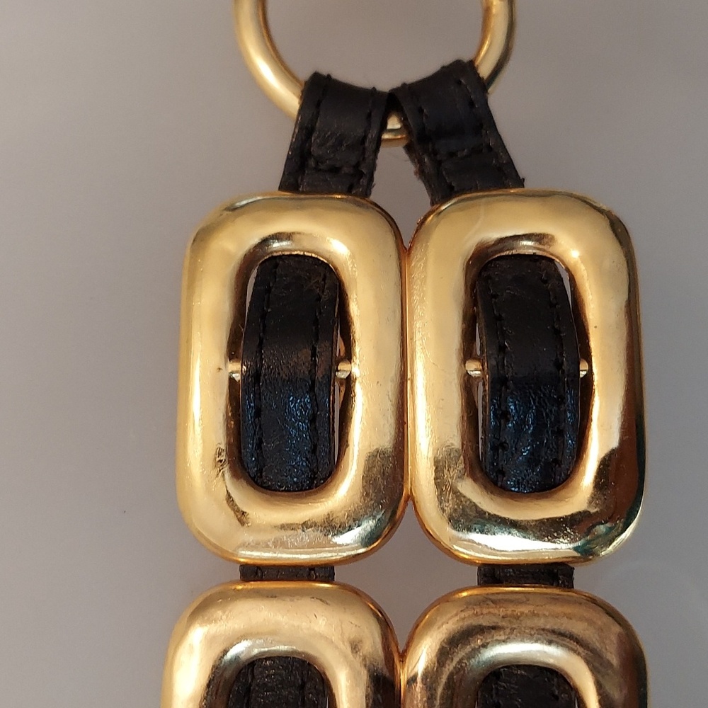 Vintage Late 1980s/Early 1990s Gold Chain & Woven Black Leather Double Link Belt - Picture 8 of 16